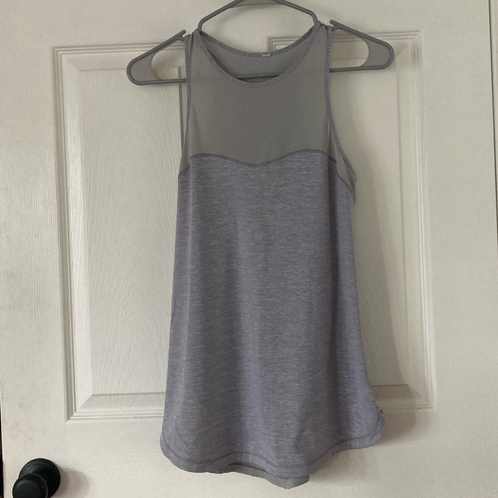 Lululemon Tank Top Womens Size 2 Grey Purple Mesh High Neck Running Workout Gym